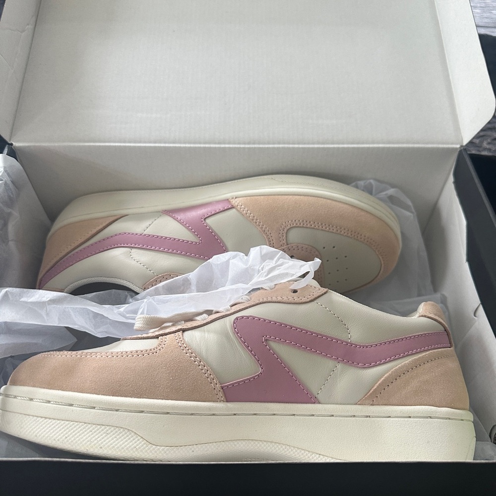 Rag & Bone Retro Leather Court Sneakers Turtle Dove/Sakura Pink *NEW*